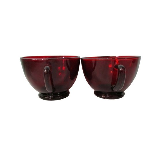 Vintage Anchor Hocking Royal Ruby Red Glass Snack Punch Tea Cups 1938 A Pair EUC - Picture 6 of 12